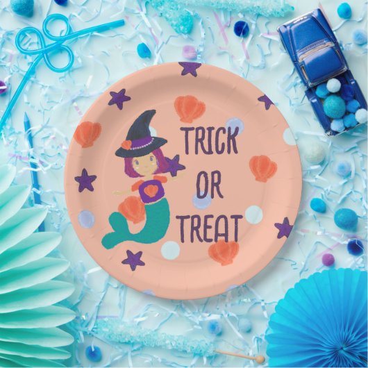 Halloween Pastel Mermaid Witch Trick oder Treat Pappteller (Party)
