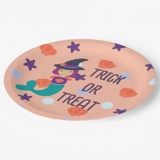 Halloween Pastel Mermaid Witch Trick oder Treat Pappteller (Schrägansicht)