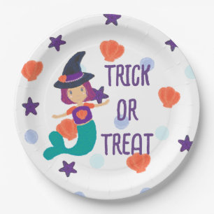 Halloween Pastel Mermaid Witch Trick oder Treat Pappteller