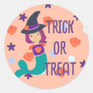 Halloween Pastel Mermaid Witch Trick oder Treat Runder Aufkleber