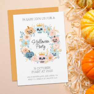 Halloween Pastel Skull Pumpkin Floral Chic Party Einladung