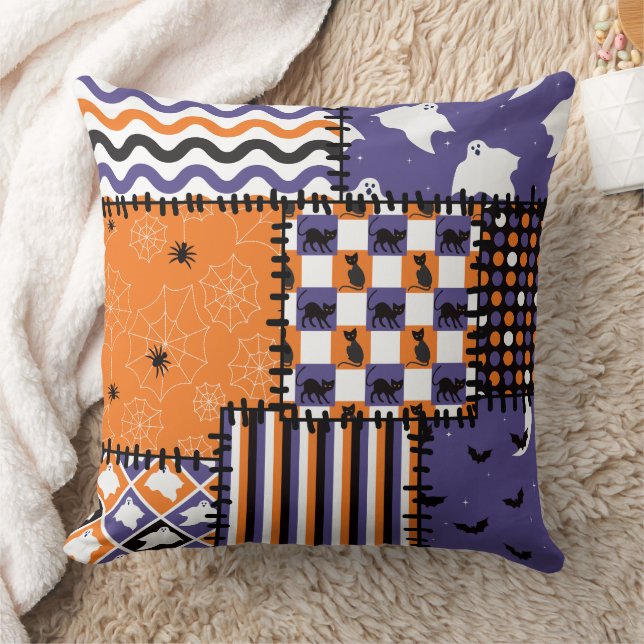 Halloween Patchwork Cats Ghosts Kissen (Decke)