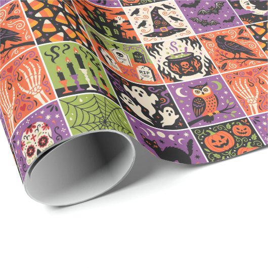Halloween-Patchwork-Geschenkpapier Geschenkpapier (Rolleneckpunkt)
