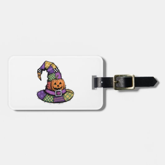 Halloween-Patchwork-Hexenhut Gruselig Gepäckanhänger (Vorderseite horizontal)