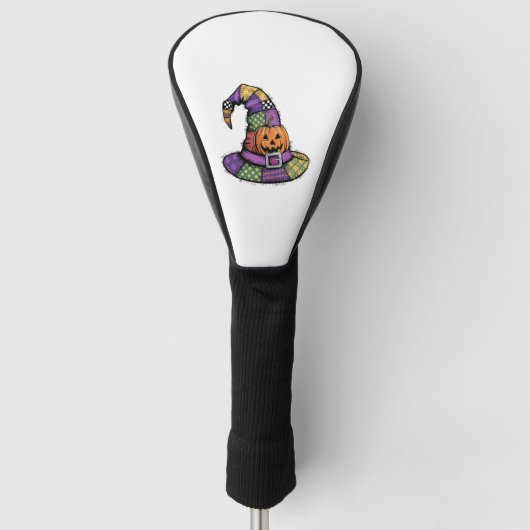 Halloween Patchwork Hexenhut Gruselig Golf Headcover (Vorderseite)