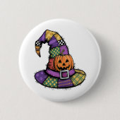 Halloween Patchwork Hexenhut Spooky Button (Vorderseite)