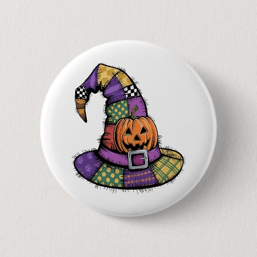 Halloween Patchwork Hexenhut Spooky Button (Vorderseite)