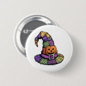 Halloween Patchwork Hexenhut Spooky Button (Vorne & Hinten)