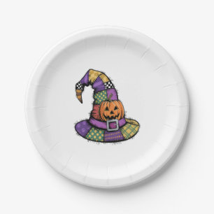 Halloween Patchwork Hexenhut Spooky Pappteller
