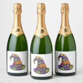 Halloween Patchwork Hexenhut Spooky Schaumweinetikett (Flaschen)