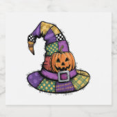 Halloween Patchwork Hexenhut Spooky Schaumweinetikett (Einzelnes Label)