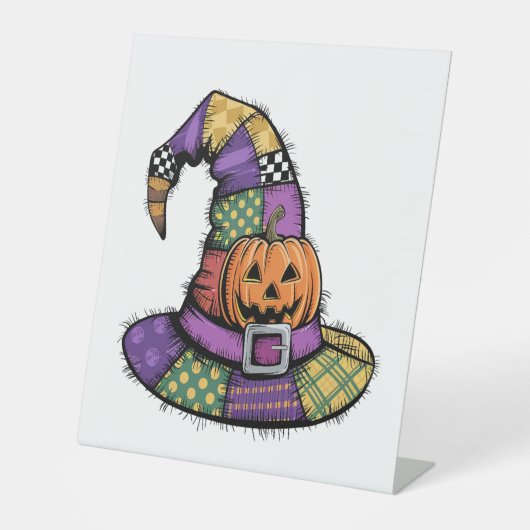 Halloween Patchwork Hexenhut Spooky Sockelschild (Vorderseite)