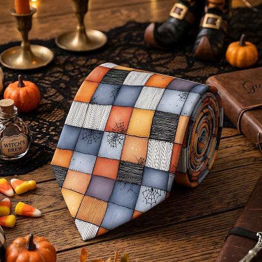 Halloween-Patchwork mit Spinnennetzen Krawatte