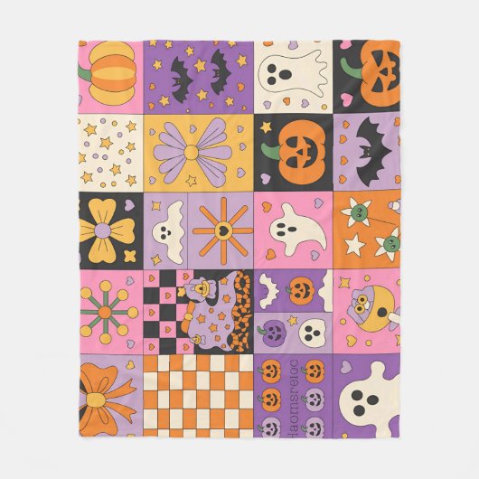 Halloween Patchwork Pattern - Feierliche Plätze Fleecedecke (Vorderseite)