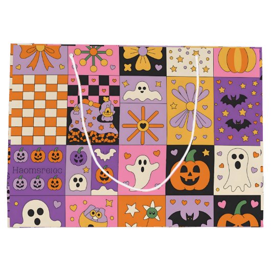 Halloween Patchwork Pattern - Feierliche Plätze mi Große Geschenktüte (Rückseite)