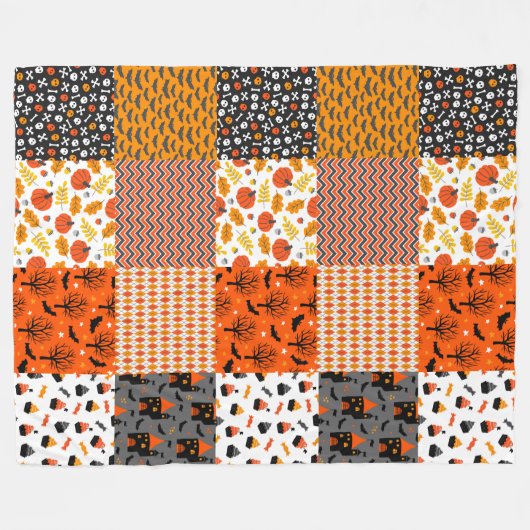 Halloween Patchwork Pattern Fleece Blanket (Vorderseite (Horizontal))