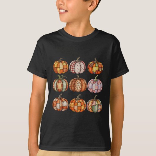 Halloween Patchwork Pumpkin Quilfall-Ästhetik T-Shirt (Vorderseite)