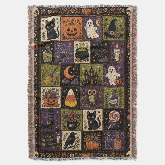 Halloween-Patchwork-Quilt-Set Gewebte Throw-Decke Decke (Vorderseite Vertikal)