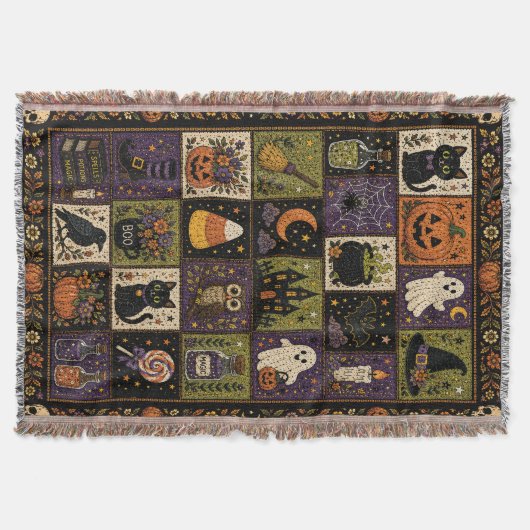 Halloween-Patchwork-Quilt-Set Gewebte Throw-Decke Decke (Vorderseite)
