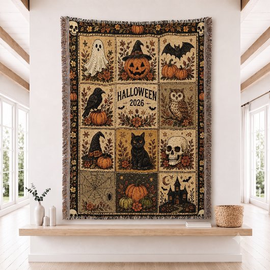 Halloween-Patchwork-Quilt-Set Gewebte Wurfdecke Decke