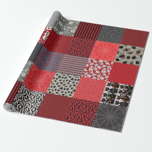 Halloween Patchwork Red, Grau und Black Geschenkpapier (Ungerollt)
