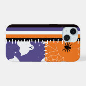 Halloween Patchwork Stripes Ghosts iPhone 15 Hülle (Rückseite (Horizontal))