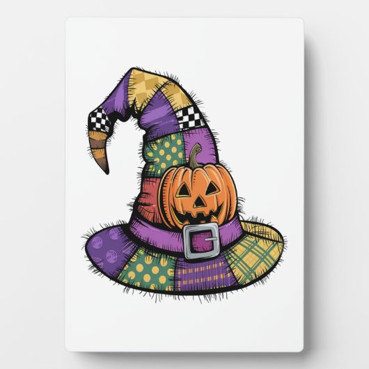 Halloween Patchwork Witch Hat Spooky Fotoplatte (Vorderseite)