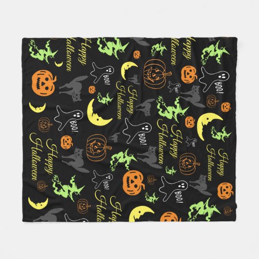 Halloween Pattern Black Fleecedecke (Vorderseite (Horizontal))