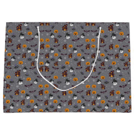 Halloween Pattern Grau Große Geschenktüte