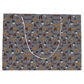 Halloween Pattern Grau Große Geschenktüte (Rückseite)