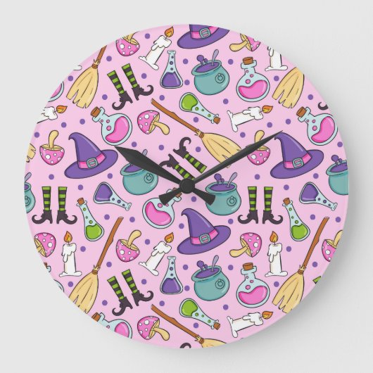 Halloween Pattern Große Wanduhr (Vorderseite)