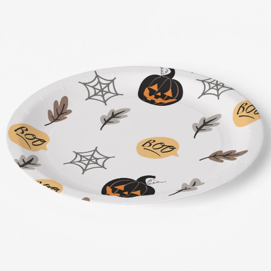 Halloween Pattern Hintergrund Pappteller (Schrägansicht)