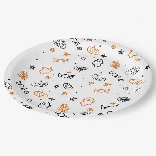 Halloween Pattern Hintergrund Pappteller (Schrägansicht)