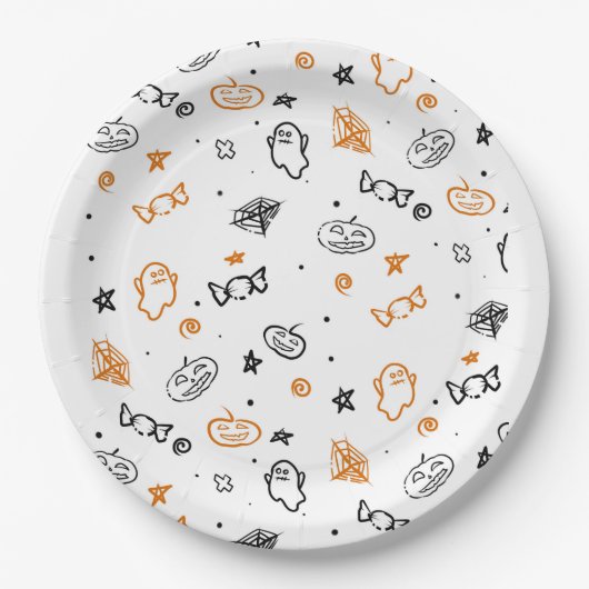 Halloween Pattern Hintergrund Pappteller (Vorderseite)
