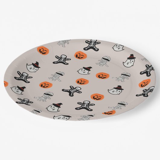 Halloween Pattern Hintergrund Pappteller (Schrägansicht)