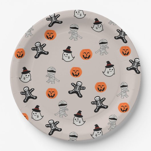 Halloween Pattern Hintergrund Pappteller (Vorderseite)