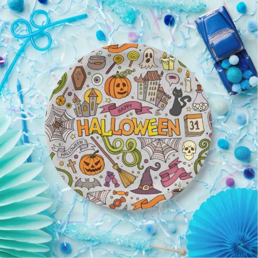 Halloween Pattern Hintergrund Pappteller (Party)