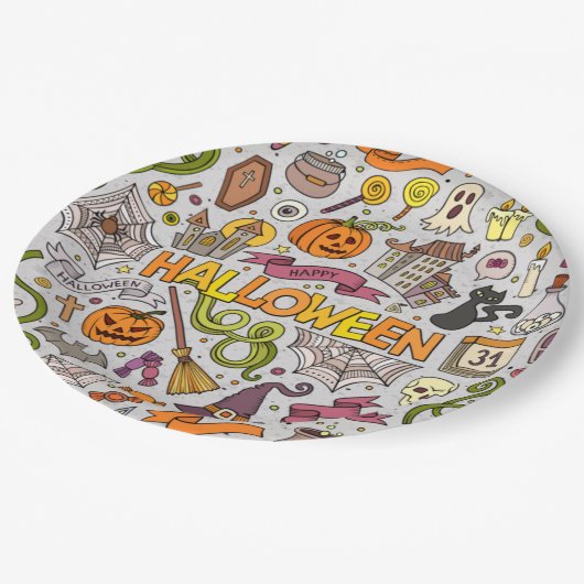 Halloween Pattern Hintergrund Pappteller (Schrägansicht)