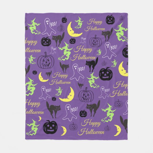 Halloween Pattern Lila Fleecedecke (Vorderseite)