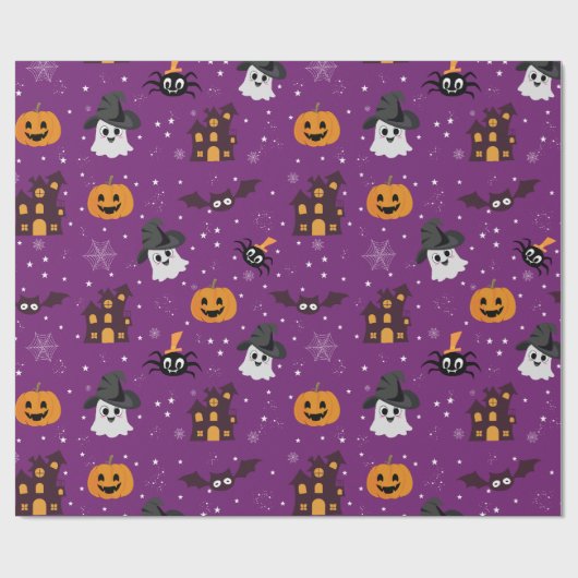 Halloween Pattern Lila Geschenkpapier (Flach)