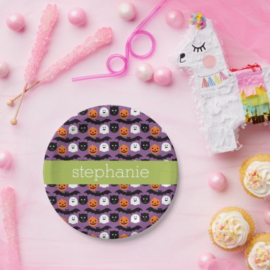 Halloween Pattern - Niedliches Bat Cat Pumpkin Gho Pappteller (Party)
