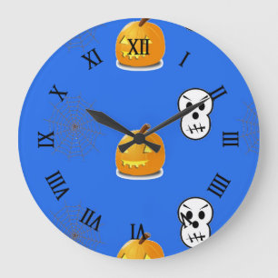 Halloween pattern on blue große wanduhr