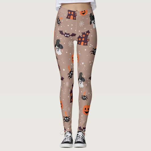 Halloween Pattern Pale Taupe Leggings (Vorderseite)