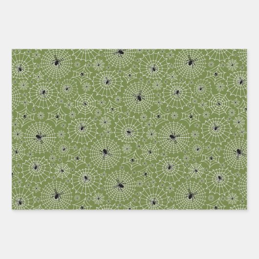 Halloween Pattern | Spinnen auf Spinnennetzen 3 Fa Geschenkpapier Set (Vorderseite 3)