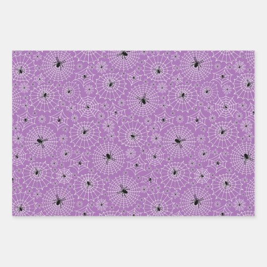 Halloween Pattern | Spinnen auf Spinnennetzen 3 Fa Geschenkpapier Set (Vorderseite 2)