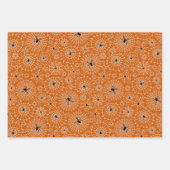 Halloween Pattern | Spinnen auf Spinnennetzen 3 Fa Geschenkpapier Set (Vorderseite)