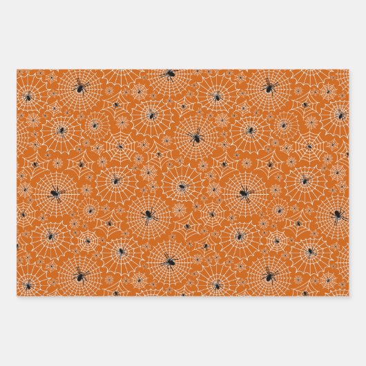 Halloween Pattern | Spinnen auf Spinnennetzen 3 Fa Geschenkpapier Set (Vorderseite)
