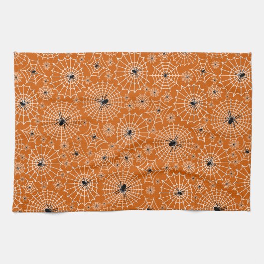 Halloween Pattern | Spinnen auf Spinnennetzen Geschirrtuch (Horizontal)