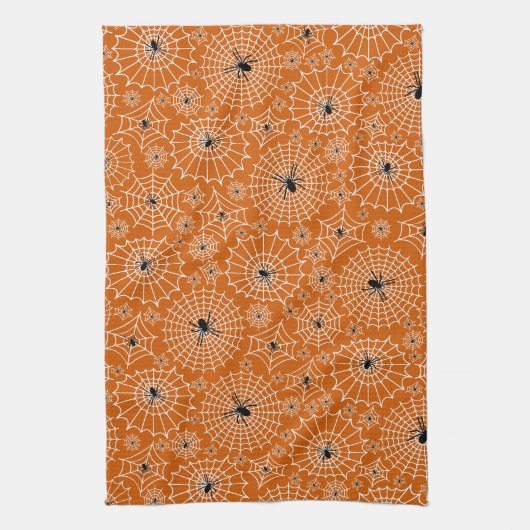Halloween Pattern | Spinnen auf Spinnennetzen Geschirrtuch (Vertikal)