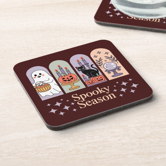 Halloween Pattern Spooky Season Getränkeuntersetzer (Linke Seite)